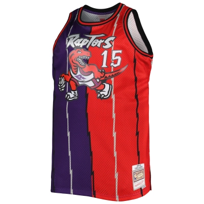 Men's Toronto Raptors Purple/ Red Big & Tall Hardwood Classics 1998/99 Split Swingman Jersey 02