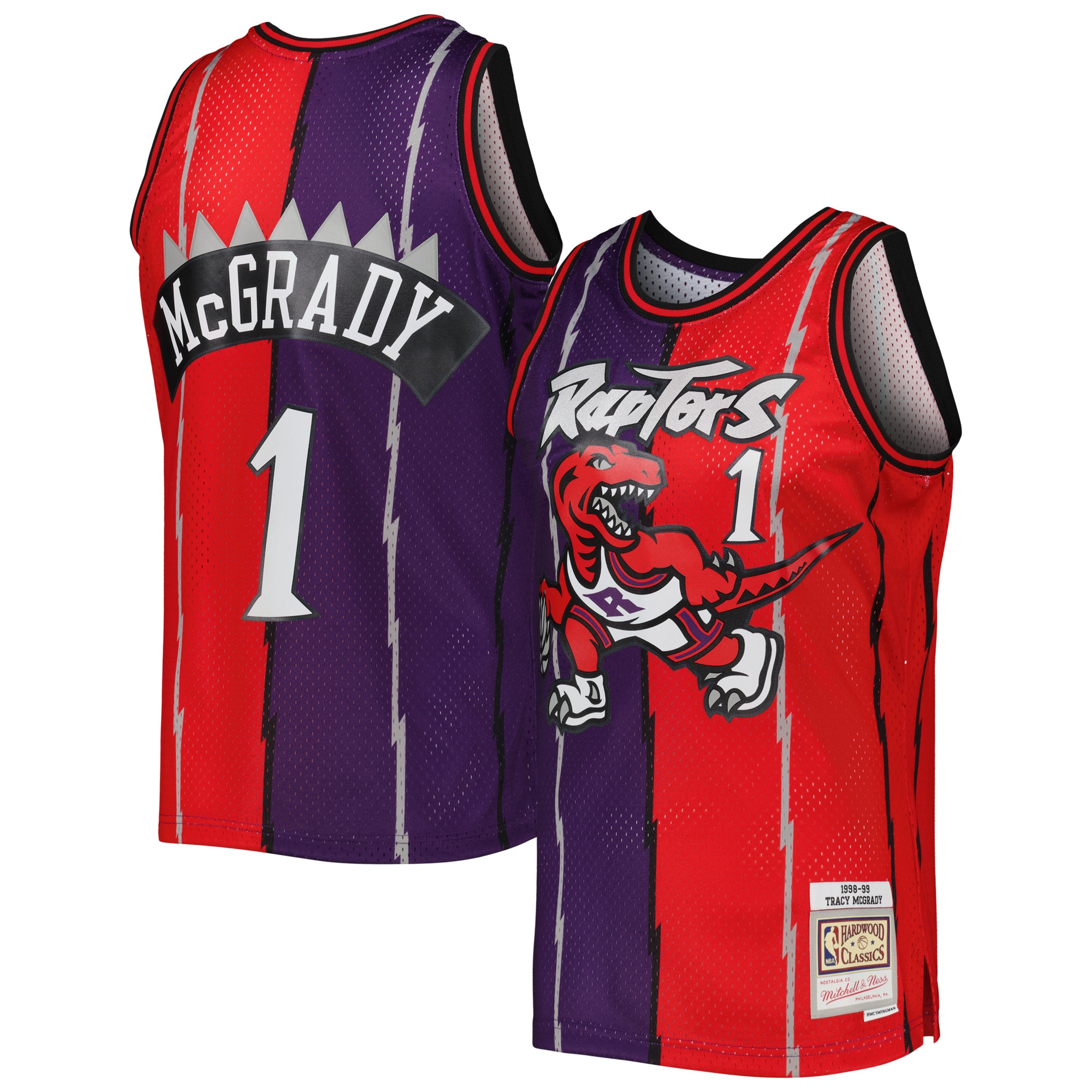 Men's Toronto Raptors Tracy McGrady Purple/Red Hardwood Classics Split Swingman Jersey