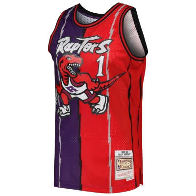 Men's Toronto Raptors Tracy McGrady Purple/Red Hardwood Classics Split Swingman Jersey 02