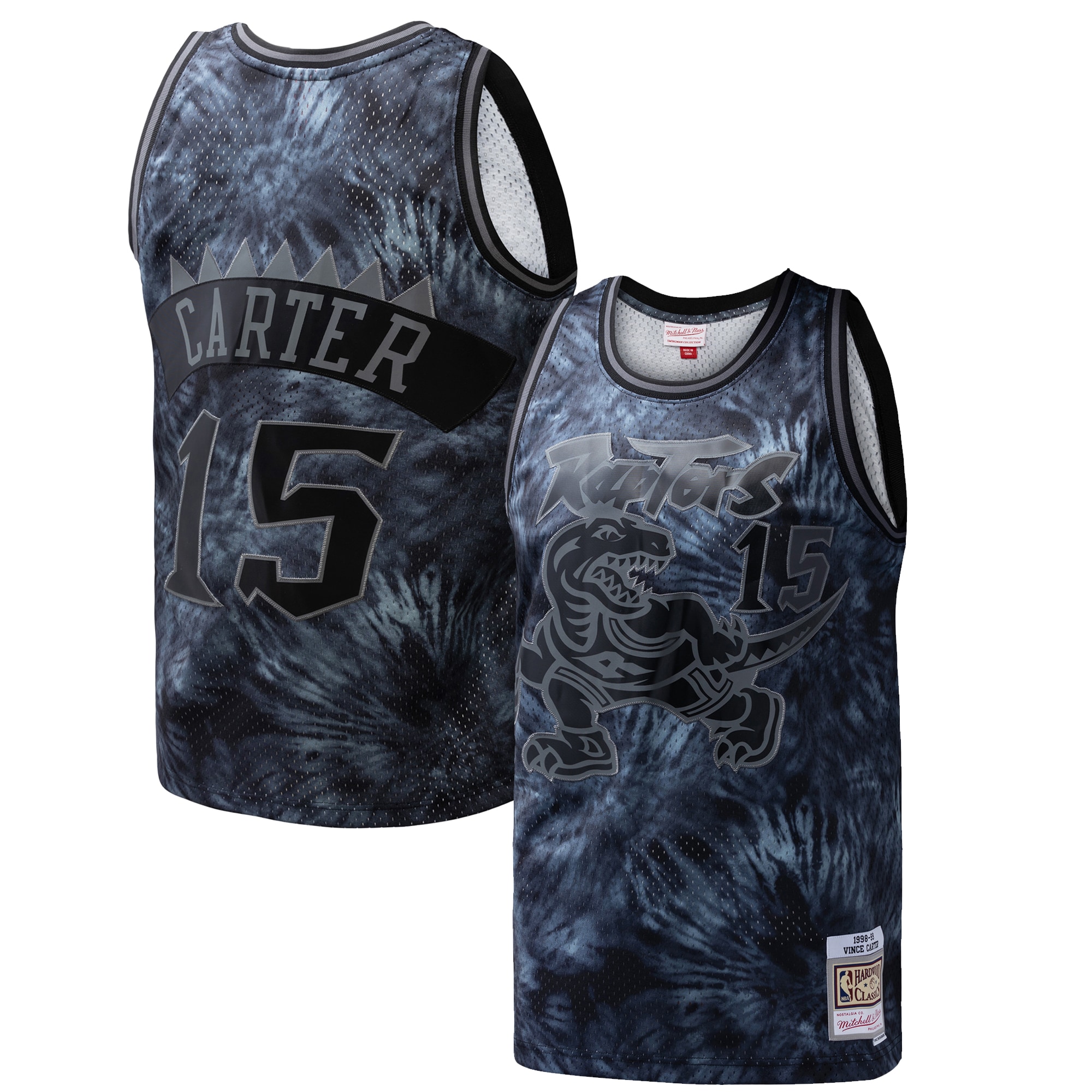 Men's Toronto Raptors Vince Carter Black Hardwood Classics 1998/99 Tie-Dye Swingman Jersey