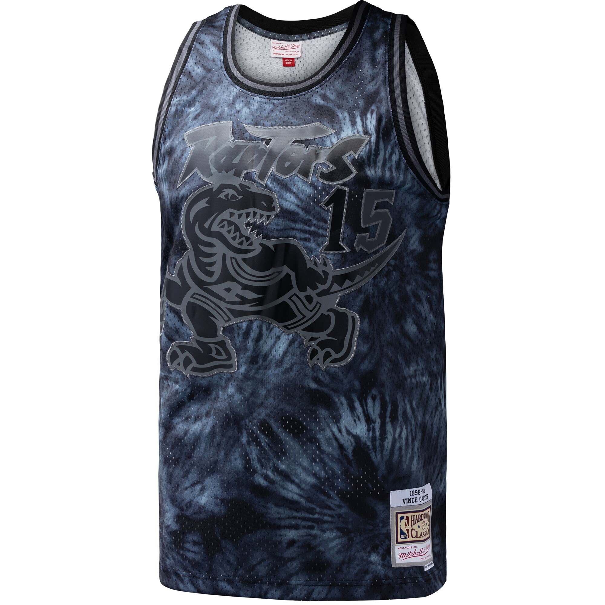 Men's Toronto Raptors Vince Carter Black Hardwood Classics 1998/99 Tie-Dye Swingman Jersey