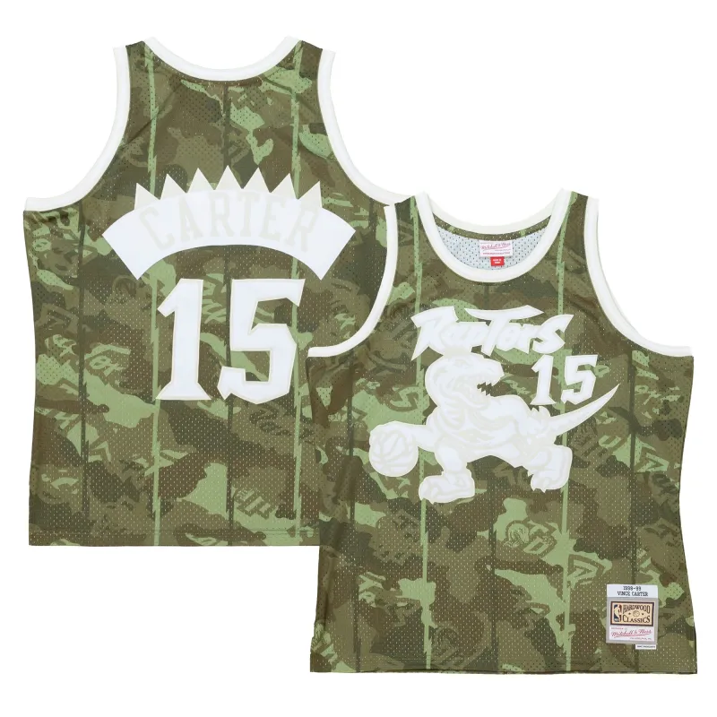 Men's Toronto Raptors Vince Carter Camo Hardwood Classics 1998/99 Ghost Green Swingman Jersey