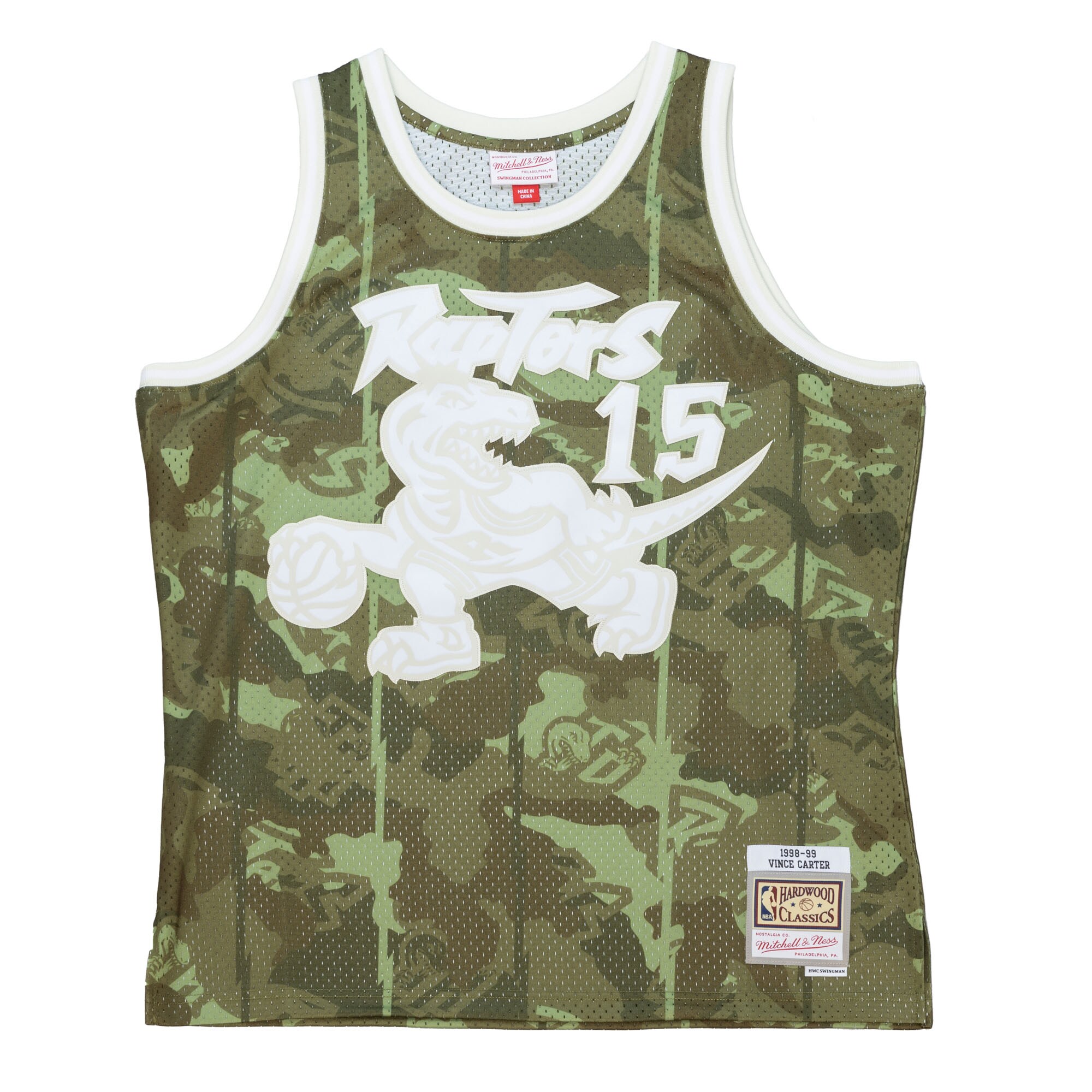 Men's Toronto Raptors Vince Carter Camo Hardwood Classics 1998/99 Ghost Green Swingman Jersey
