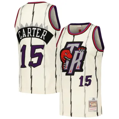 Men's Toronto Raptors Vince Carter Cream Chainstitch Swingman Jersey 01