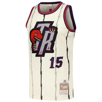 Men's Toronto Raptors Vince Carter Cream Chainstitch Swingman Jersey 02