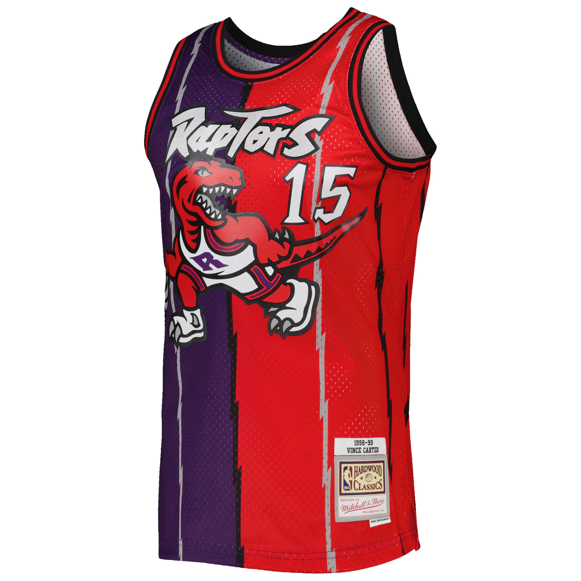 Men's Toronto Raptors Vince Carter Purple/Red Hardwood Classics 1998/99 Split Swingman Jersey