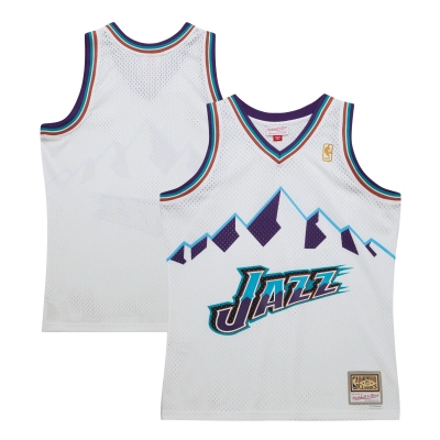 Men's Utah Jazz  White 1996-97 Hardwood Classics Swingman Jersey 01