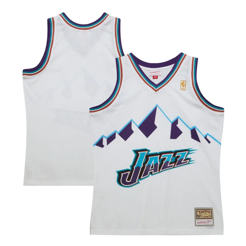 Men's Utah Jazz  White 1996-97 Hardwood Classics Swingman Jersey