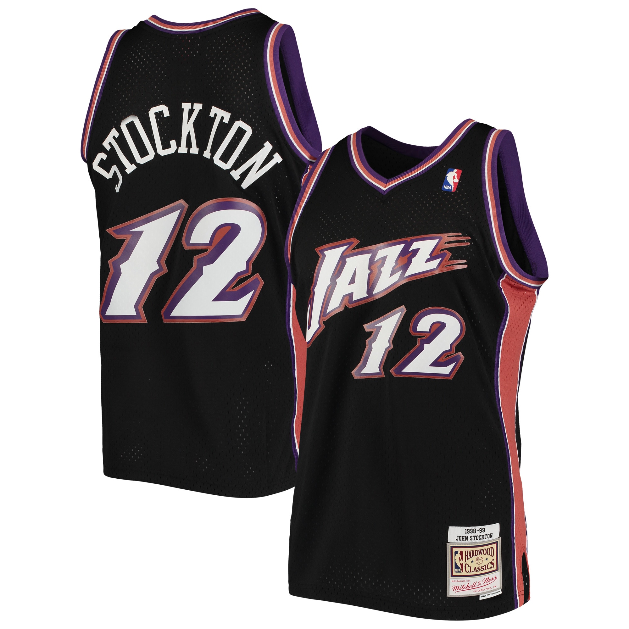 Men's Utah Jazz John Stockton Black 1998/99 Hardwood Classics Swingman Jersey
