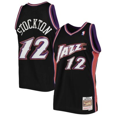 Men's Utah Jazz John Stockton Black 1998/99 Hardwood Classics Swingman Jersey 01