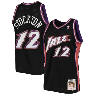 Men's Utah Jazz John Stockton Black 1998/99 Hardwood Classics Swingman Jersey 01