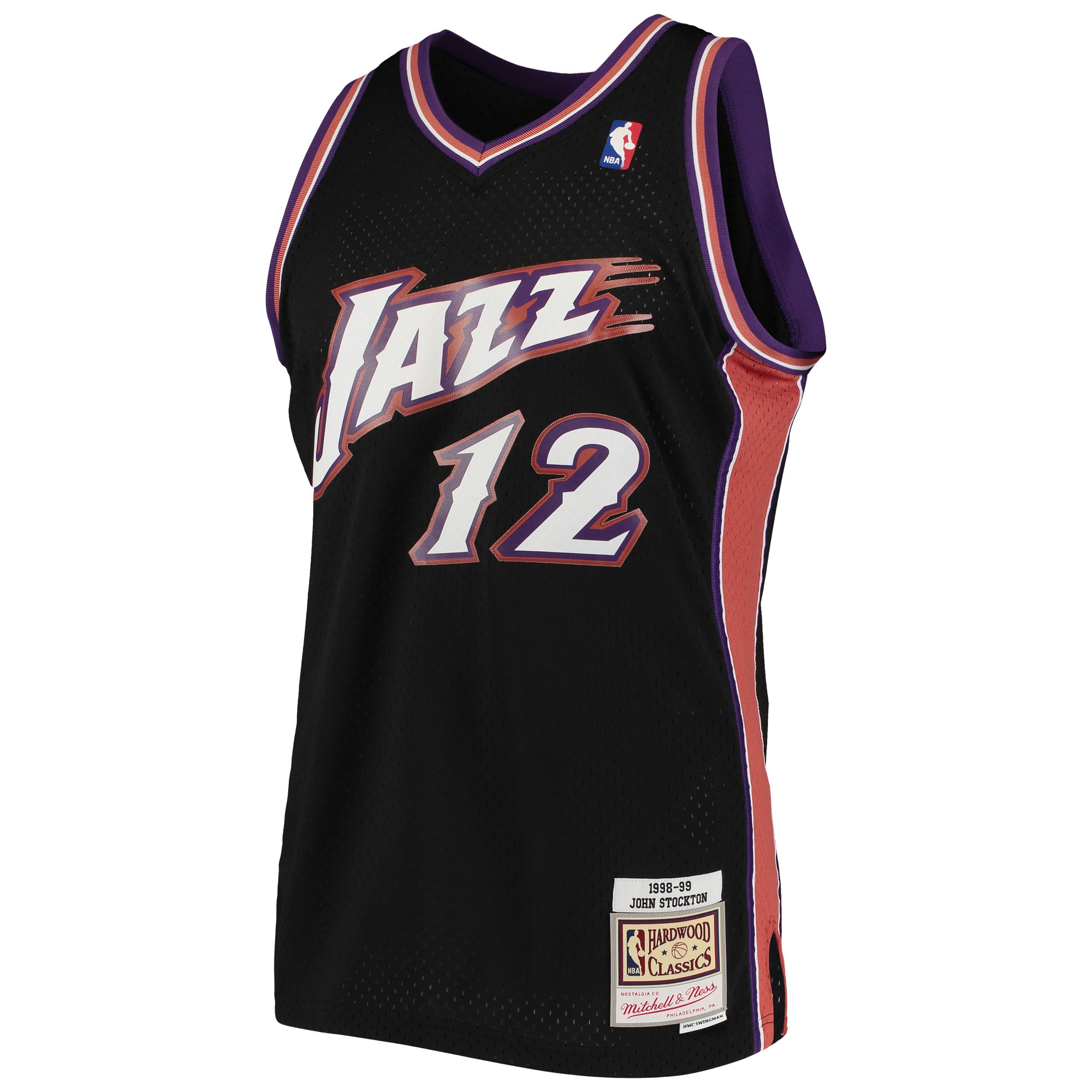Men's Utah Jazz John Stockton Black 1998/99 Hardwood Classics Swingman Jersey