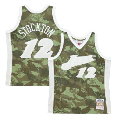 Men's Utah Jazz John Stockton Camo Hardwood Classics 1998/99 Ghost Green Swingman Jersey 01