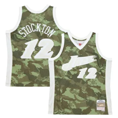Men's Utah Jazz John Stockton Camo Hardwood Classics 1998/99 Ghost Green Swingman Jersey 01