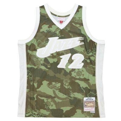 Men's Utah Jazz John Stockton Camo Hardwood Classics 1998/99 Ghost Green Swingman Jersey 02