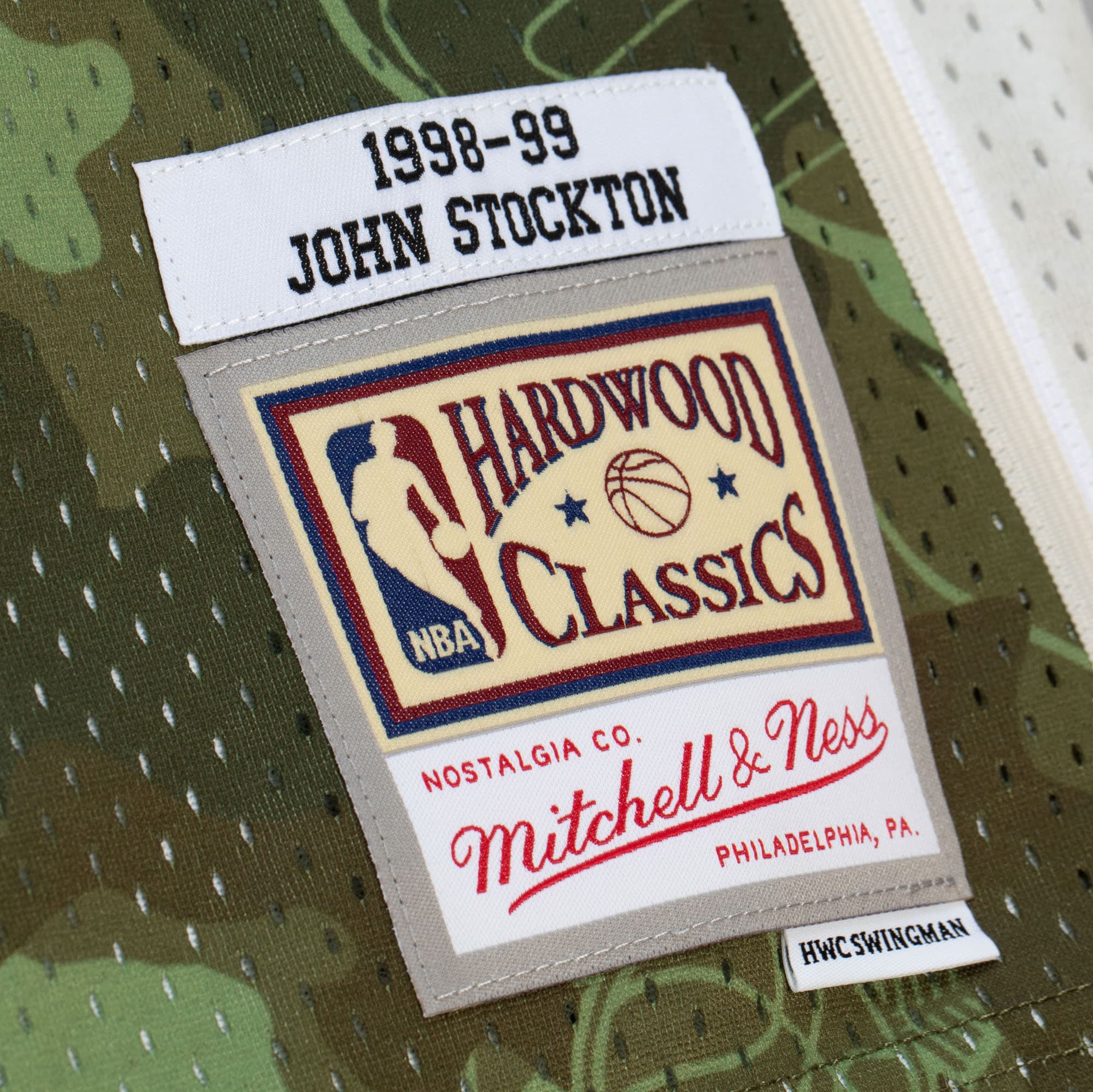 Men's Utah Jazz John Stockton Camo Hardwood Classics 1998/99 Ghost Green Swingman Jersey