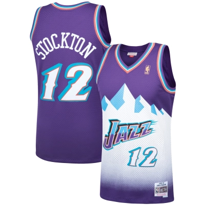 Men's Utah Jazz John Stockton Purple Hardwood Classics Swingman Jersey 01