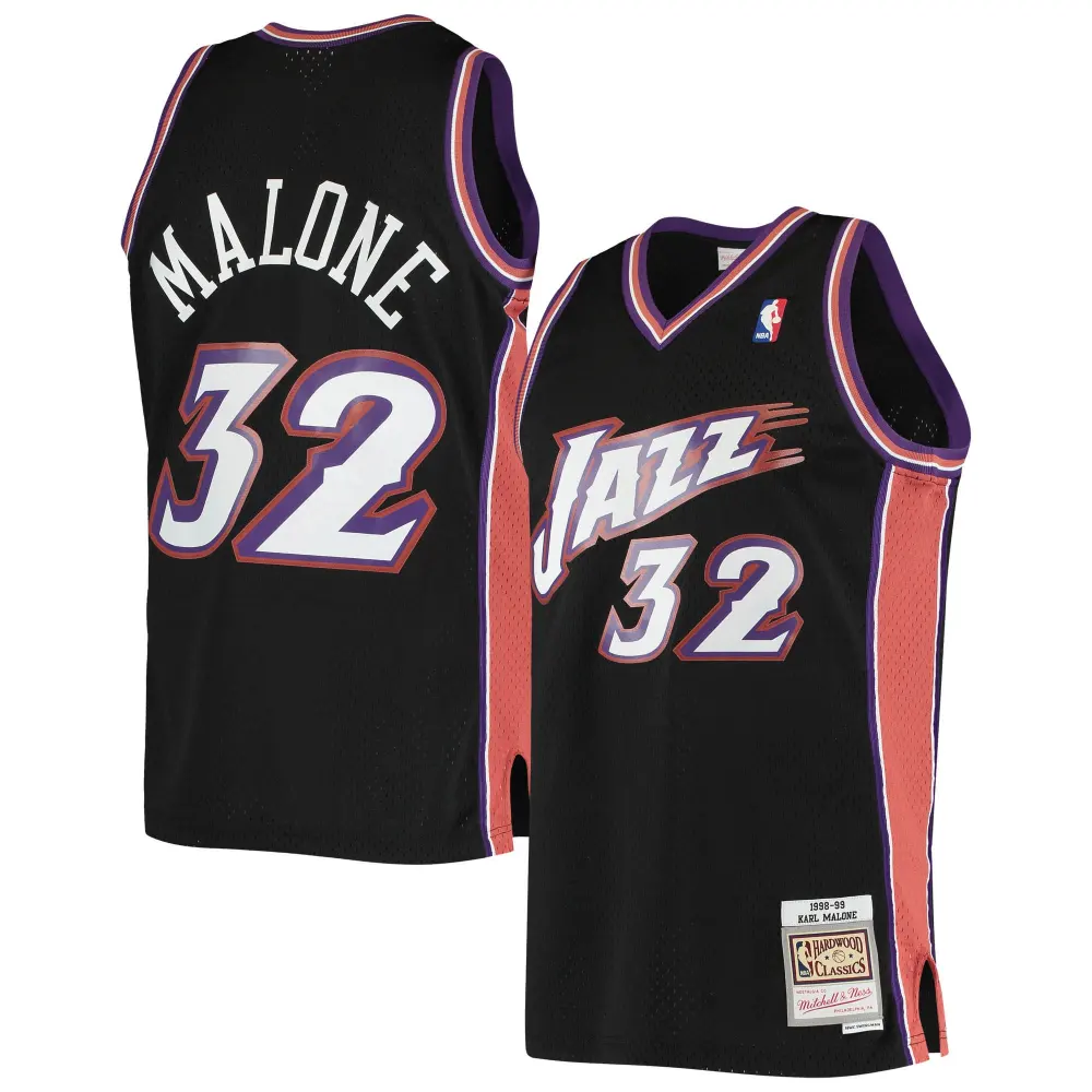 Men's Utah Jazz Karl Malone Black 2001/02 Hardwood Classics Swingman Jersey