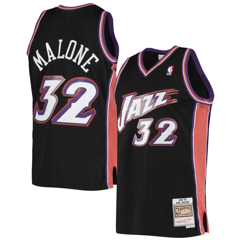 Men's Utah Jazz Karl Malone Black 2001/02 Hardwood Classics Swingman Jersey
