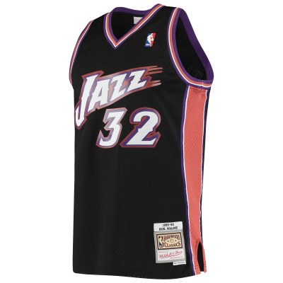 Men's Utah Jazz Karl Malone Black 2001/02 Hardwood Classics Swingman Jersey 02