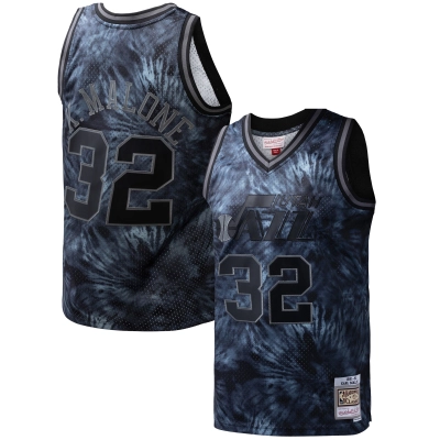 Men's Utah Jazz Karl Malone Black Hardwood Classics 1991/92 Tie-Dye Swingman Jersey 01