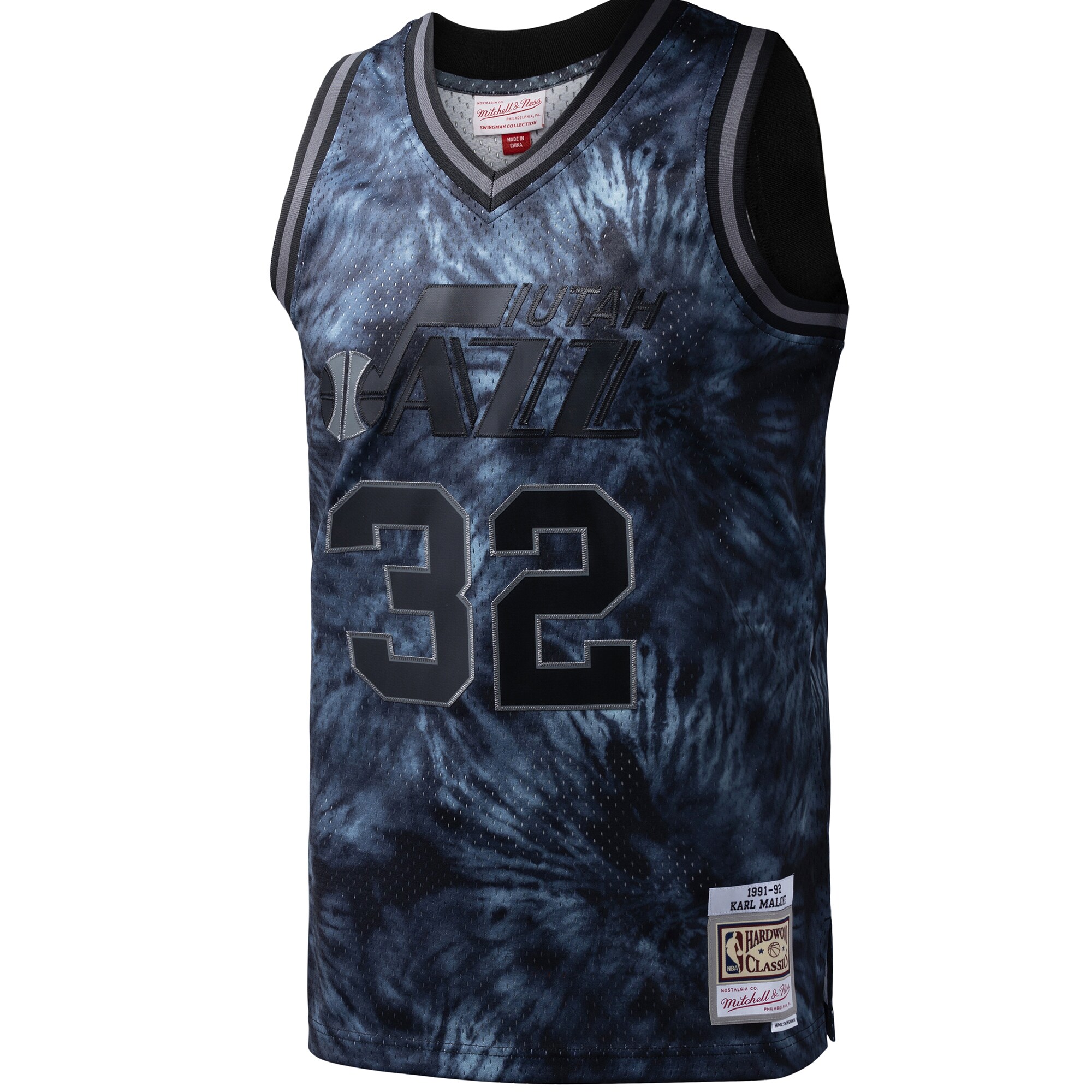 Men's Utah Jazz Karl Malone Black Hardwood Classics 1991/92 Tie-Dye Swingman Jersey