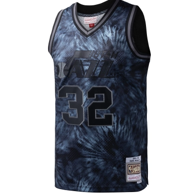 Men's Utah Jazz Karl Malone Black Hardwood Classics 1991/92 Tie-Dye Swingman Jersey 02