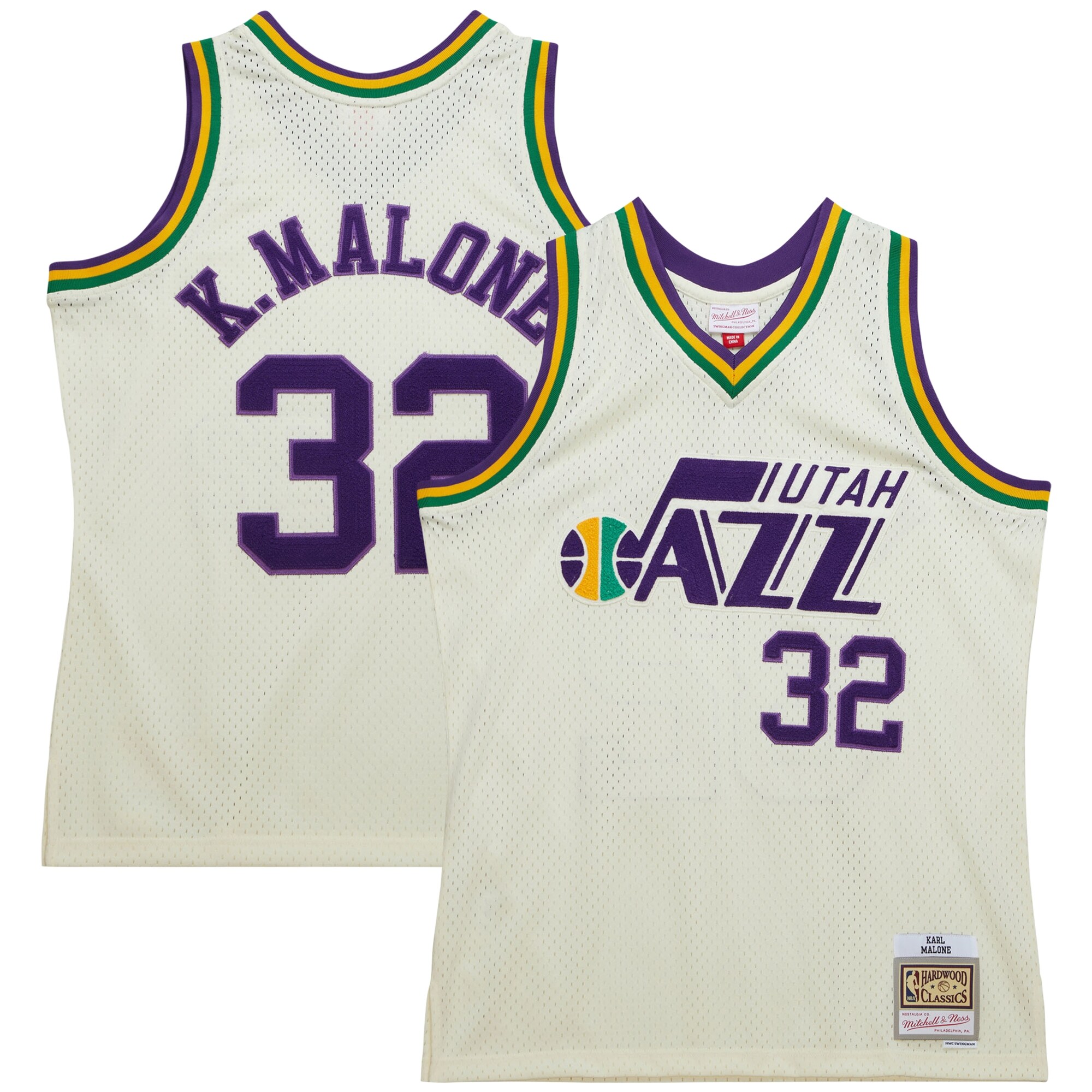 Men's Utah Jazz Karl Malone Cream Chainstitch Swingman Jersey