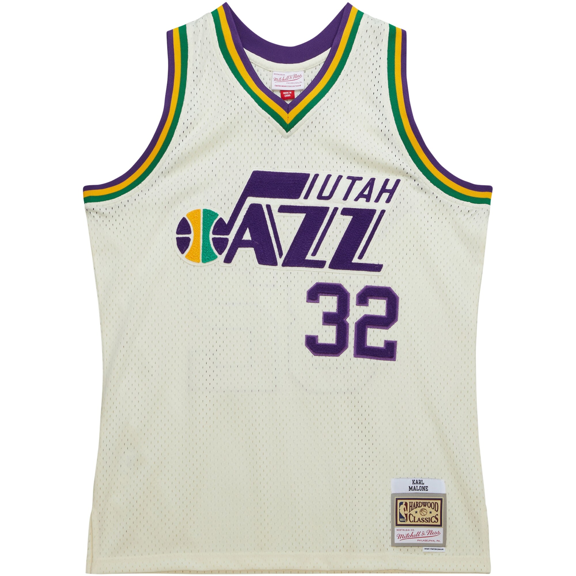 Men's Utah Jazz Karl Malone Cream Chainstitch Swingman Jersey