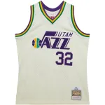 Men's Utah Jazz Karl Malone Cream Chainstitch Swingman Jersey
