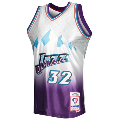 Men's Utah Jazz Karl Malone Platinum 1996/97 Hardwood Classics 75th Anniversary Swingman Jersey 02