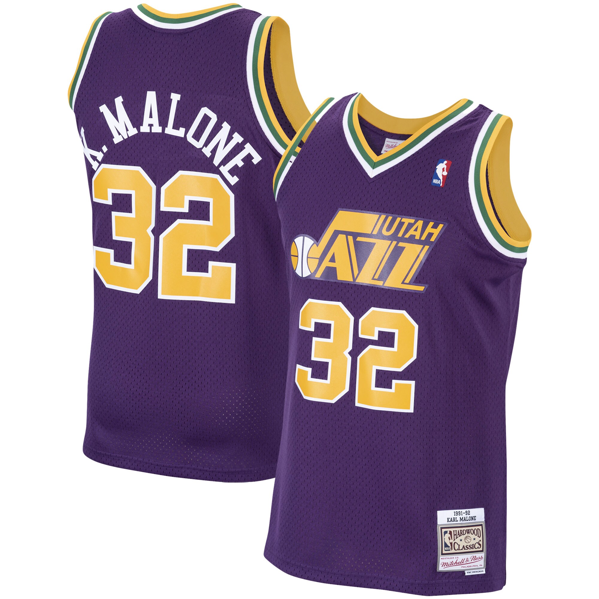 Men's Utah Jazz Karl Malone Purple 1991/92 Hardwood Classics Swingman Jersey