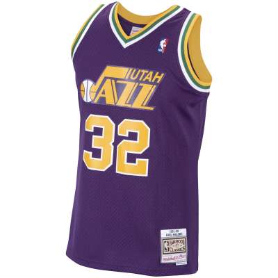 Men's Utah Jazz Karl Malone Purple 1991/92 Hardwood Classics Swingman Jersey 02
