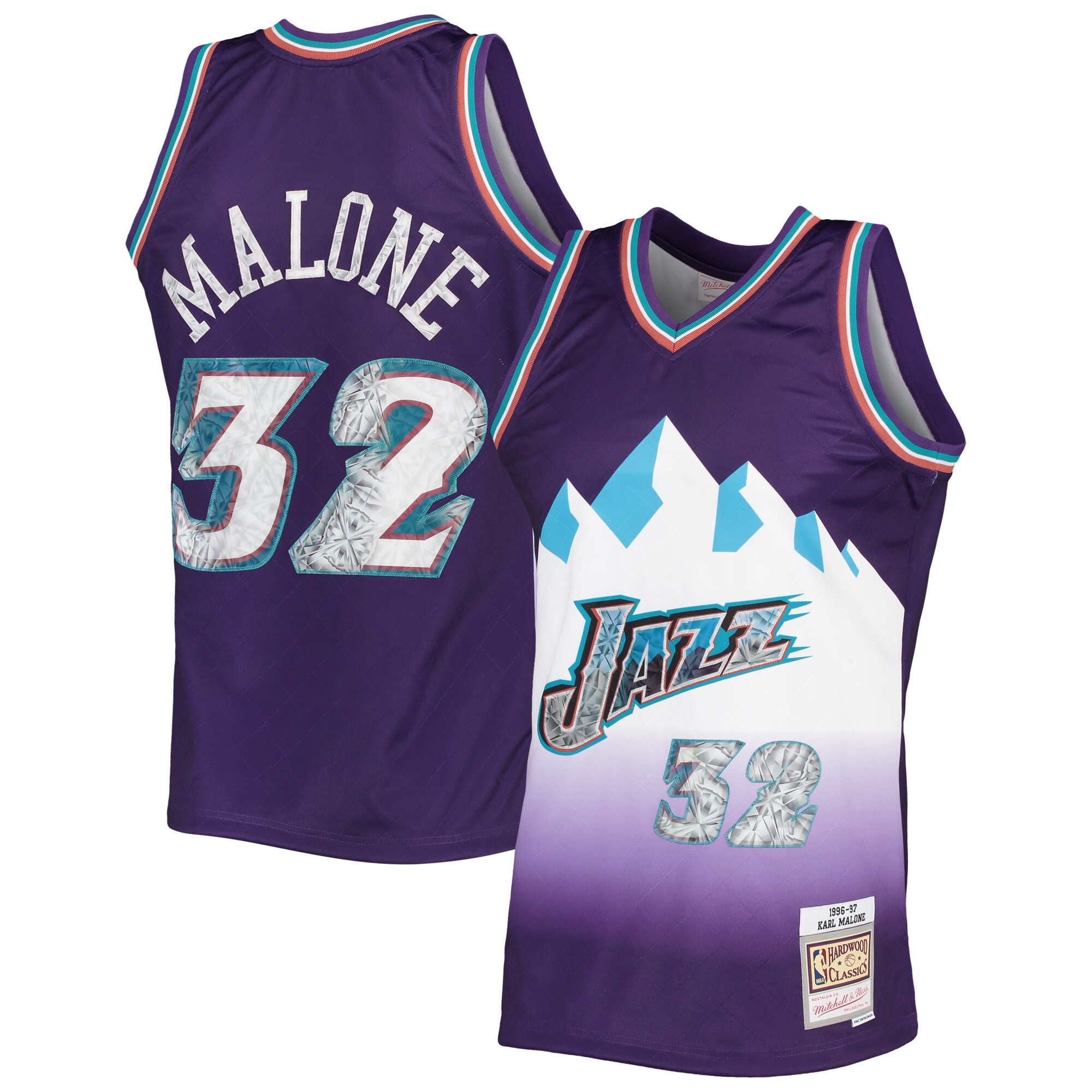 Men's Utah Jazz Karl Malone Purple 1996/97 Hardwood Classics NBA 75th Anniversary Diamond Swingman Jersey