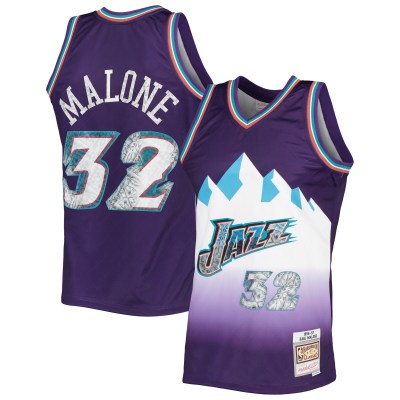 Men's Utah Jazz Karl Malone Purple 1996/97 Hardwood Classics NBA 75th Anniversary Diamond Swingman Jersey 01