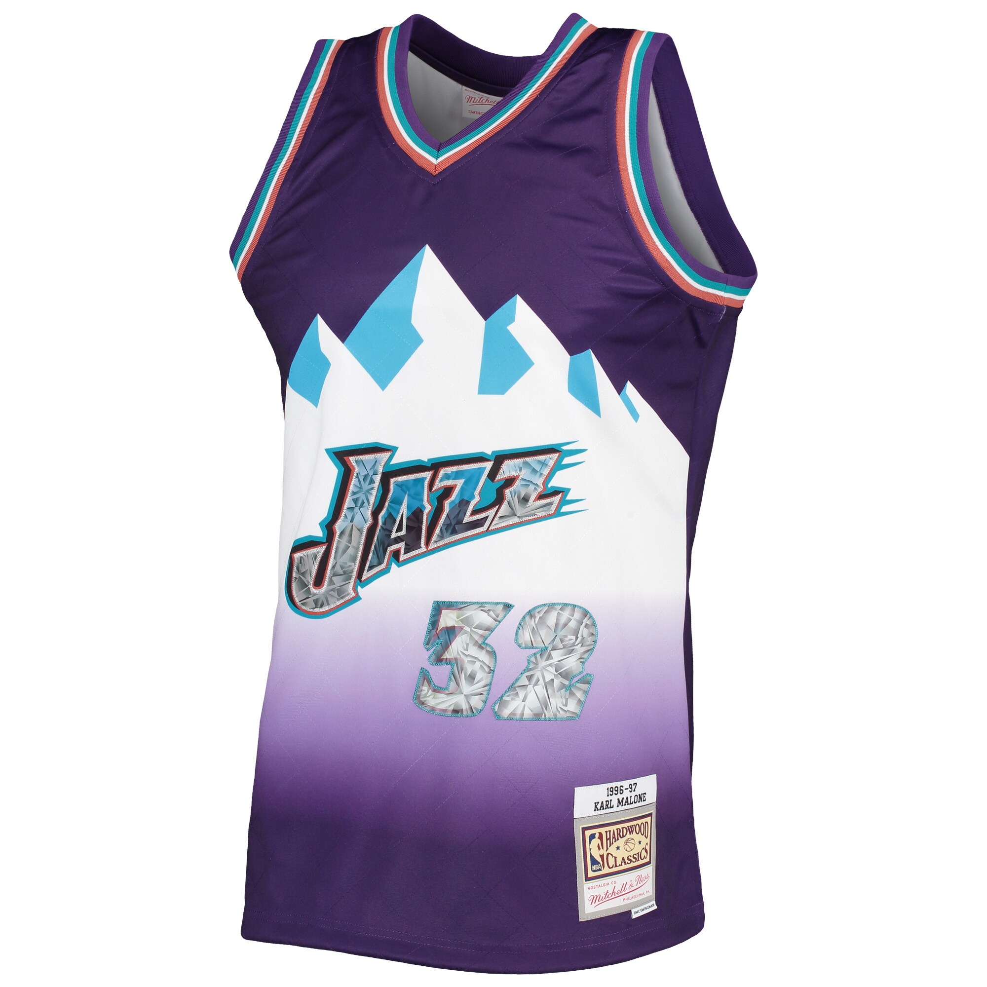 Men's Utah Jazz Karl Malone Purple 1996/97 Hardwood Classics NBA 75th Anniversary Diamond Swingman Jersey