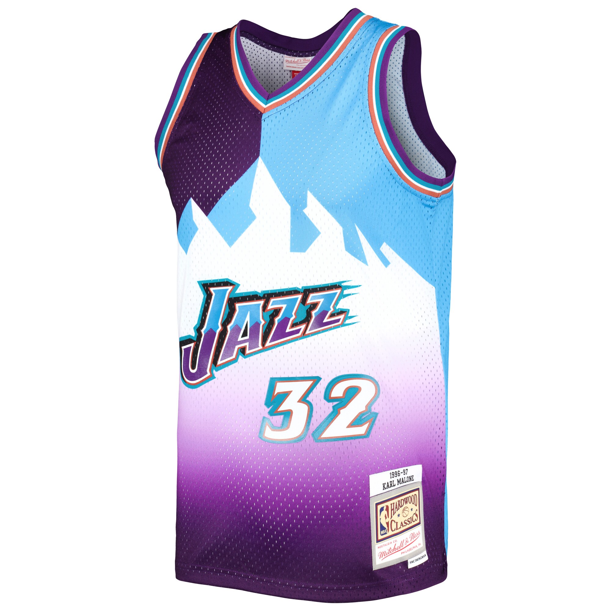 Men's Utah Jazz Karl Malone Purple/Turquoise Hardwood Classics 1996/97 Split Swingman Jersey