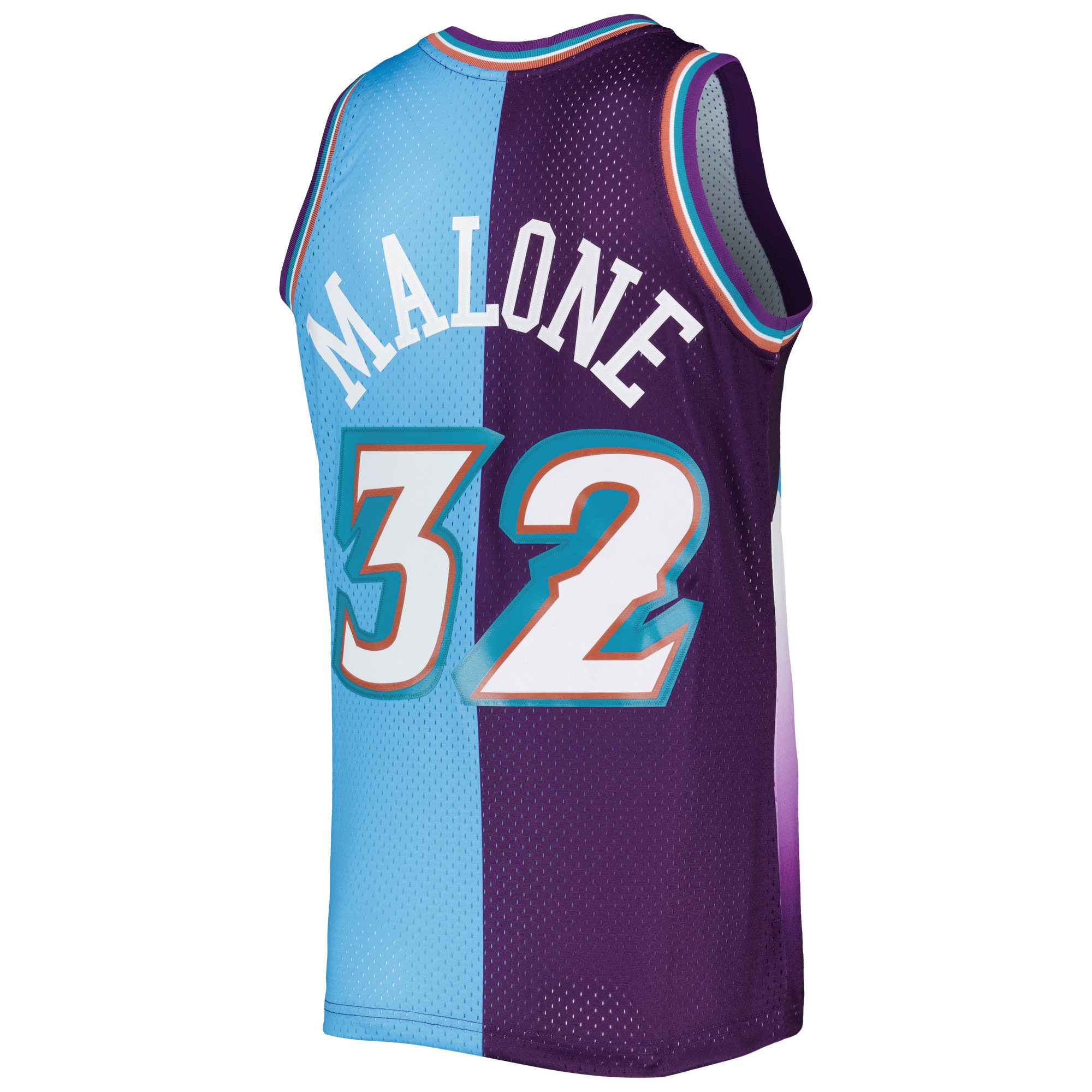 Men's Utah Jazz Karl Malone Purple/Turquoise Hardwood Classics 1996/97 Split Swingman Jersey