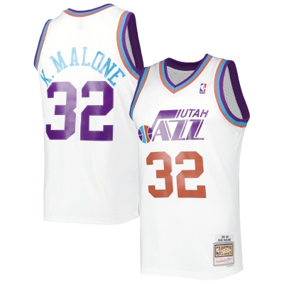 Men's Utah Jazz Karl Malone White 1991/92 Hardwood Classics Reload 3.0 Swingman Jersey 01