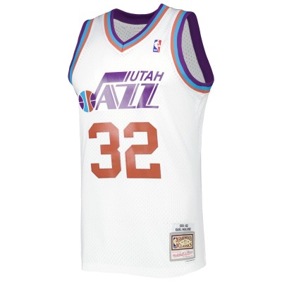 Men's Utah Jazz Karl Malone White 1991/92 Hardwood Classics Reload 3.0 Swingman Jersey 02