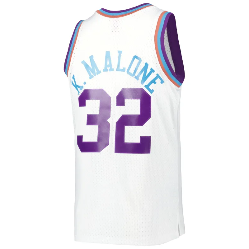 Men's Utah Jazz Karl Malone White 1991/92 Hardwood Classics Reload 3.0 Swingman Jersey
