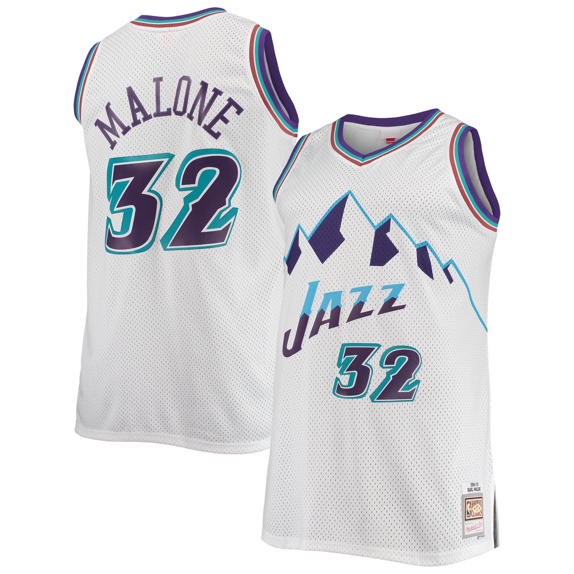 Men's Utah Jazz Karl Malone White 1996/97 Big & Tall Hardwood Classics Swingman Jersey