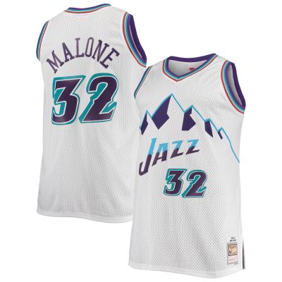 Men's Utah Jazz Karl Malone White 1996/97 Big & Tall Hardwood Classics Swingman Jersey 01