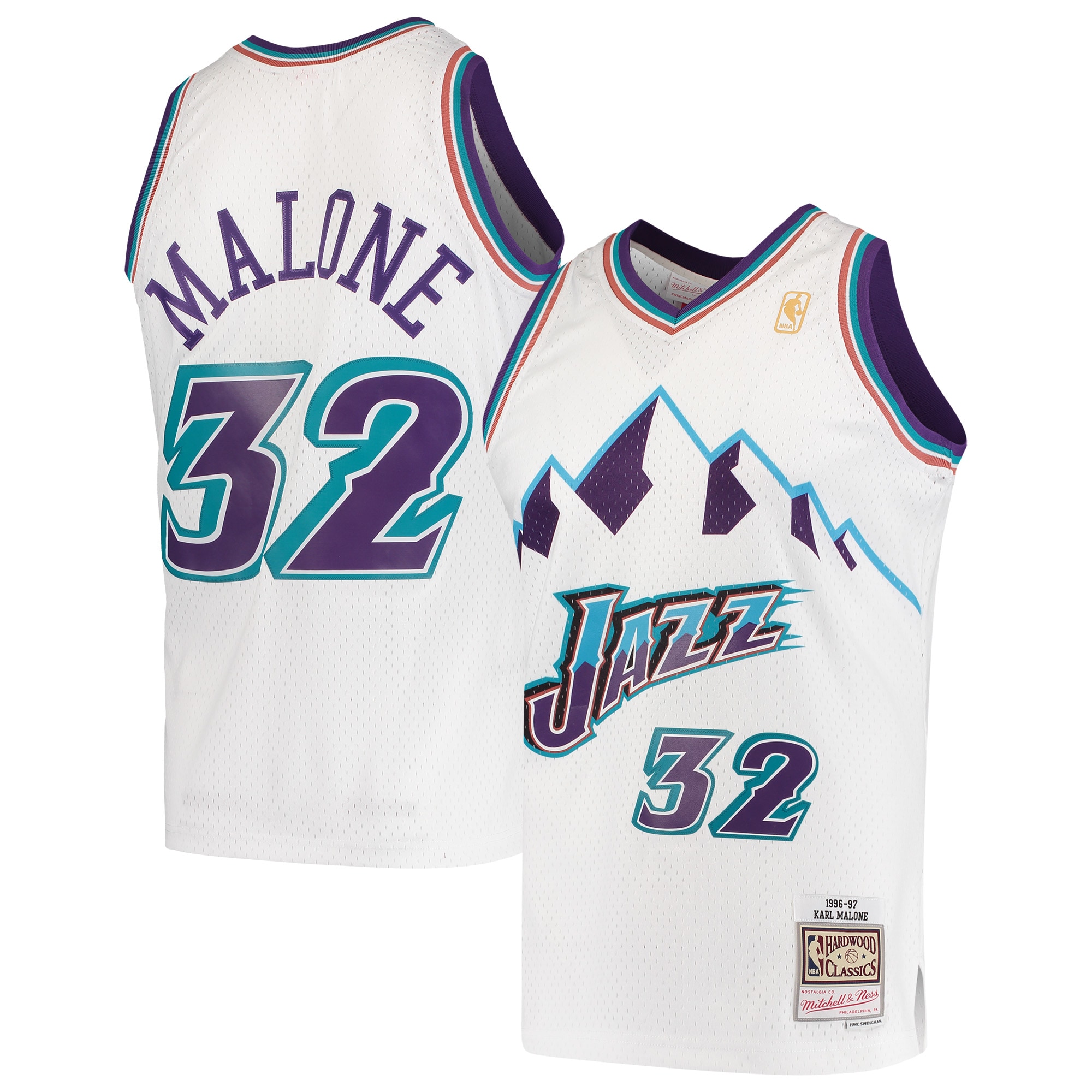 Men's Utah Jazz Karl Malone White 1996/97 Hardwood Classics Swingman Jersey
