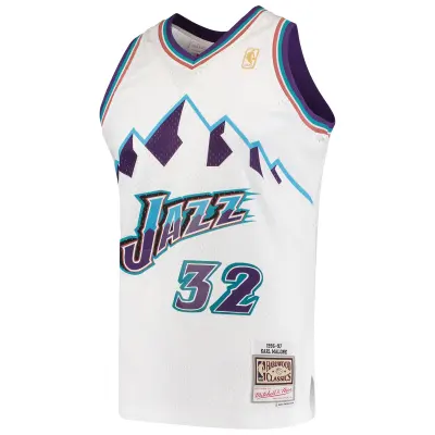 Men's Utah Jazz Karl Malone White 1996/97 Hardwood Classics Swingman Jersey 02
