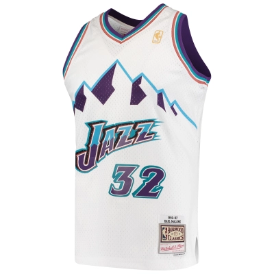 Men's Utah Jazz Karl Malone White 1996/97 Hardwood Classics Swingman Jersey 02