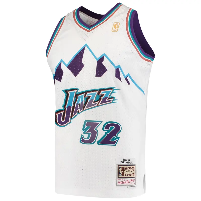 Men's Utah Jazz Karl Malone White 1996/97 Hardwood Classics Swingman Jersey