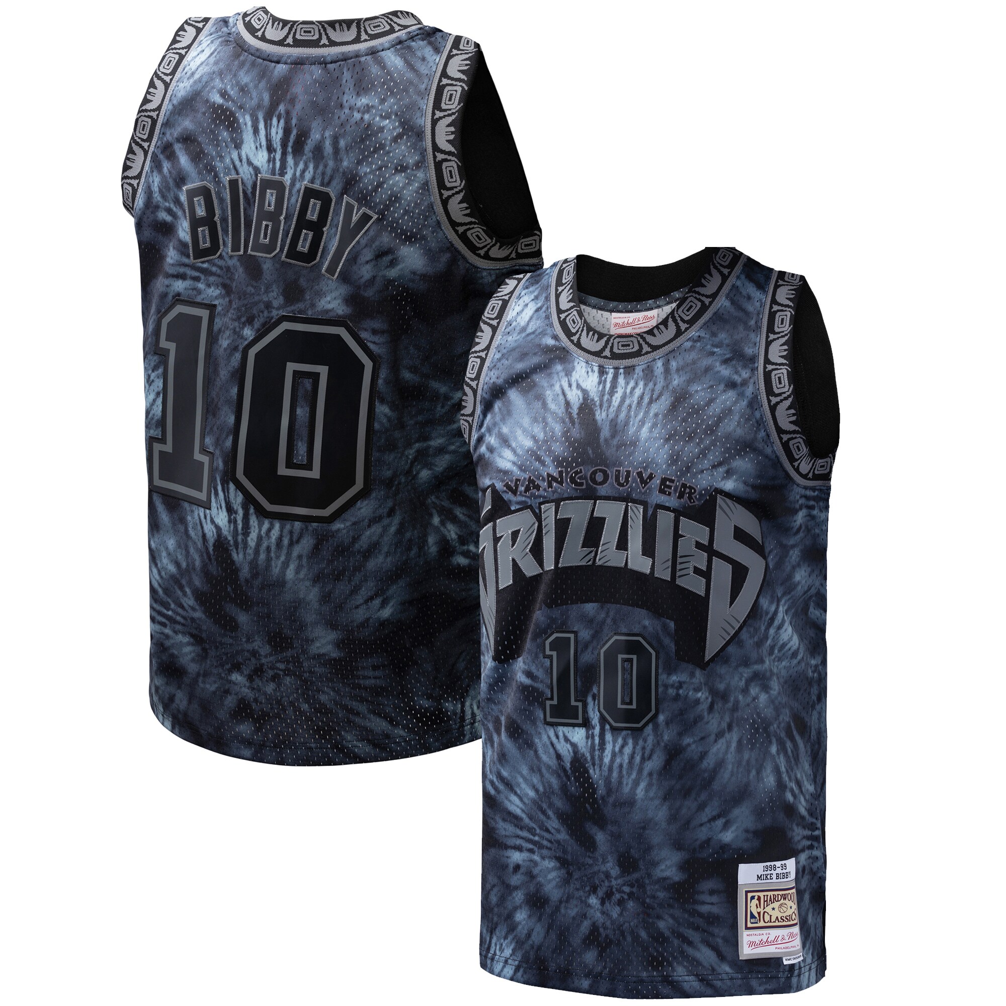 Men's Vancouver Grizzlies Mike Bibby Black Hardwood Classics 1998/99 Tie-Dye Swingman Jersey