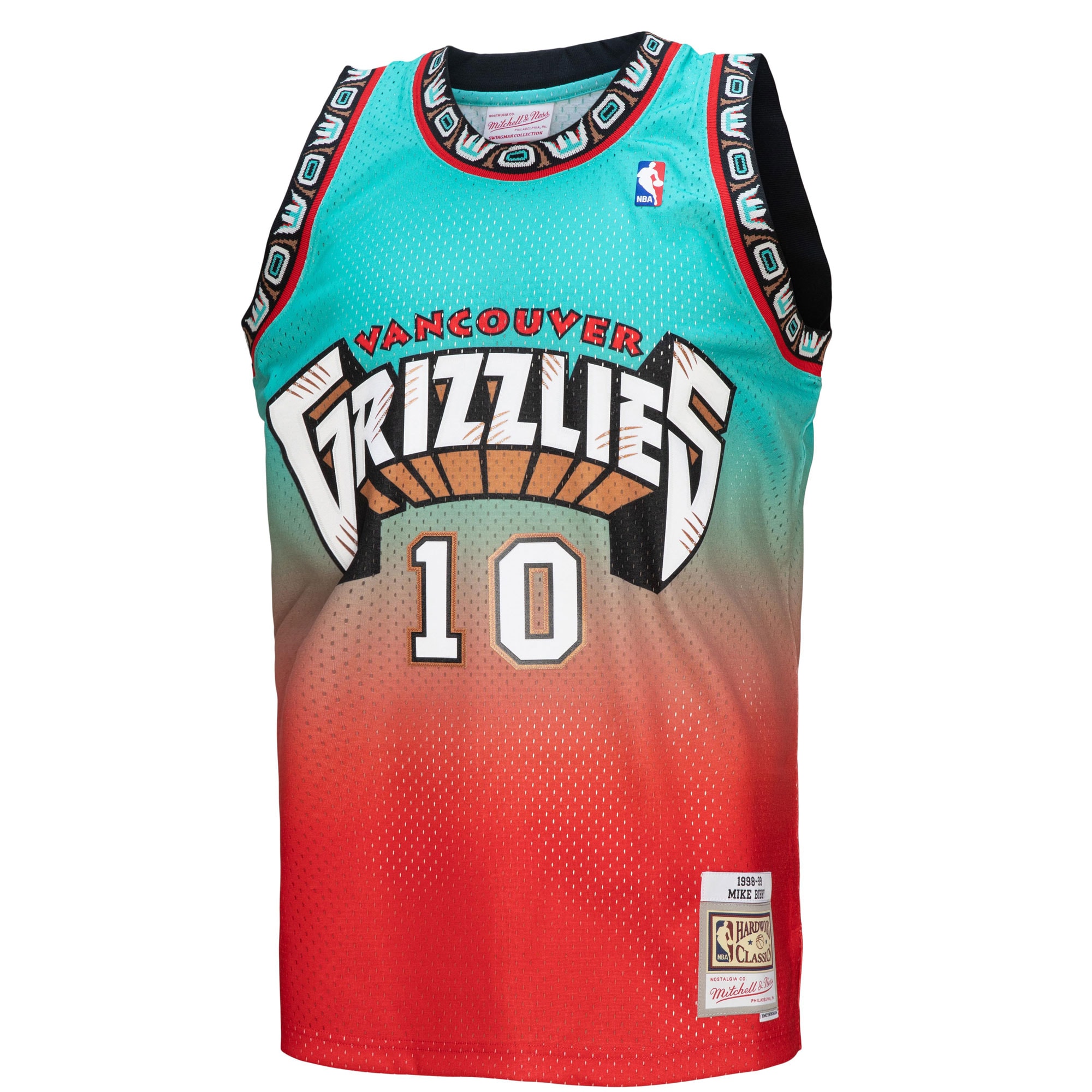 Men's Vancouver Grizzlies Mike Bibby Red/Teal 1998/99 Hardwood Classics Fadeaway Swingman Player Jersey