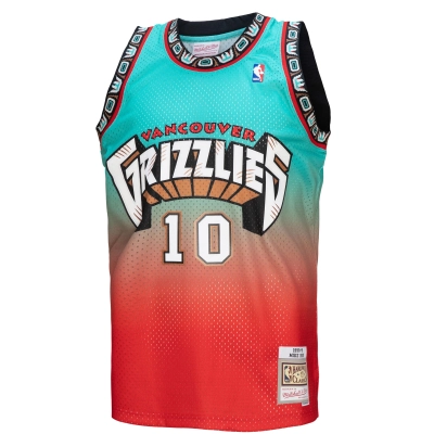 Men's Vancouver Grizzlies Mike Bibby Red/Teal 1998/99 Hardwood Classics Fadeaway Swingman Player Jersey 02